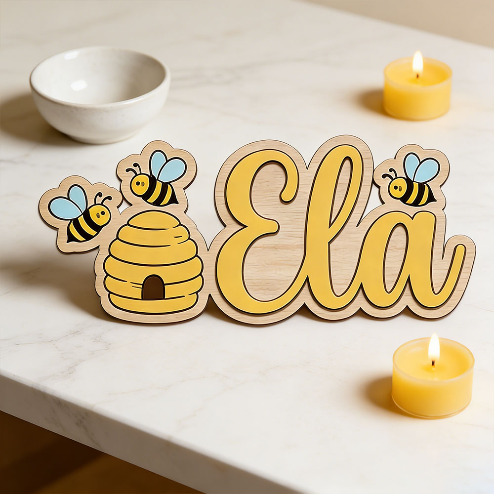 Baby Nursery Decor Girl - Personalisiertes Niedliches Bienenstock-Namensschild aus Holz Mädchenzimmer