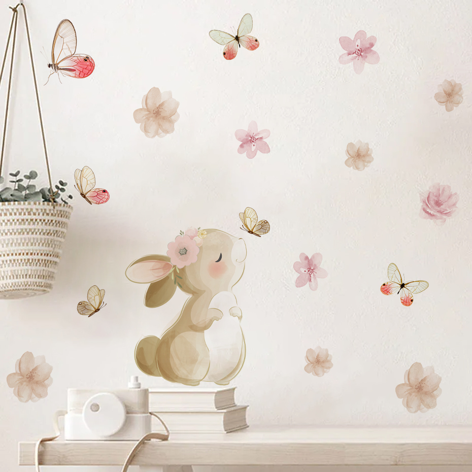 Cartoon Kaninchen Blumen Schme – Baby Nursery Decor Girl Bewertung und Preis